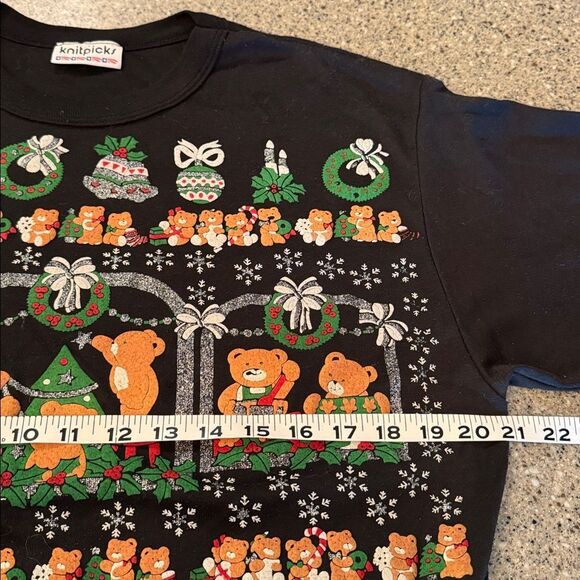 KNITPICKS Vintage 80s Glitter Puff Paint Teddy Bear Holiday Christmas Sweatshirt - Picture 8 of 9
